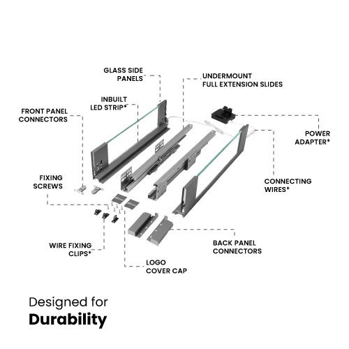 Slim Pro Ergotec Glass with LED Drawer System with Full-Extension and Soft-Close